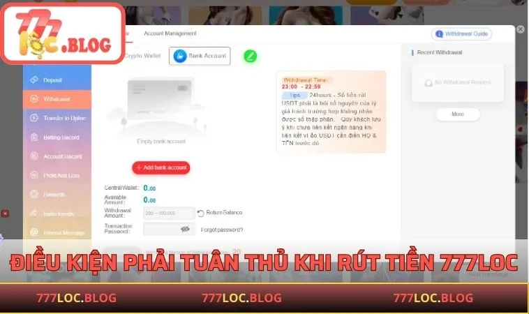 Điều kiện phải tuân thủ khi rút tiền 777LOC