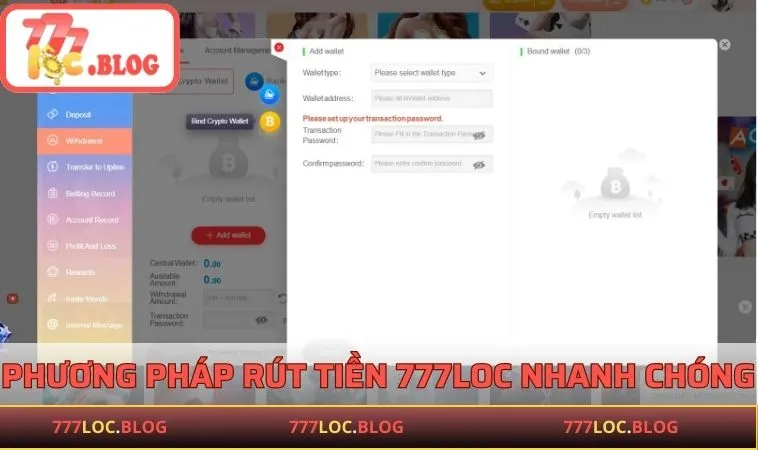 Phương pháp rút tiền tại 777LOC nhanh chóng